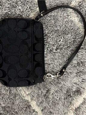 Coach Black Signature Canvas Wristlet with Leather Strap